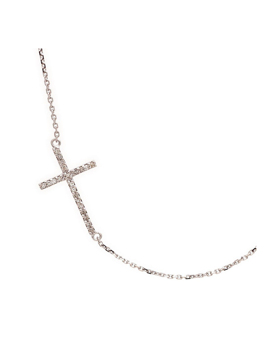 14K Rose Gold Sideways Diamond Cross Necklace