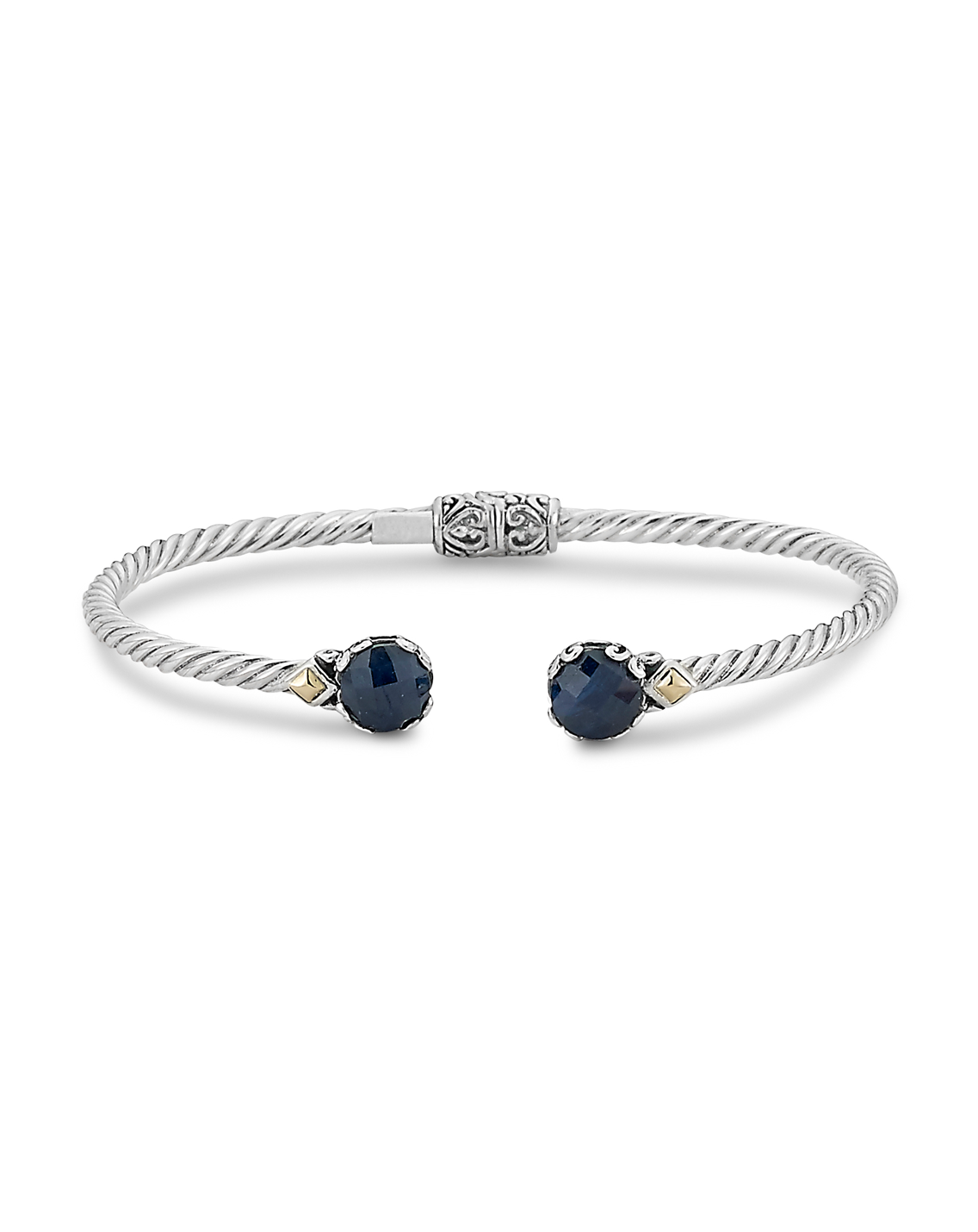 Jewelili Tennis Bracelet with Round Created Blue Sapphire and Round Created  White Sapphire in Sterling Silver